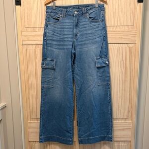 American Eagle Outfitters Blue Wide-Leg Cargo Jeans